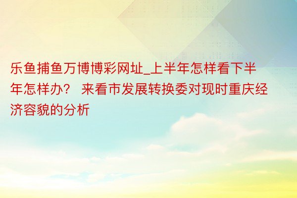 乐鱼捕鱼万博博彩网址_上半年怎样看下半年怎样办？ 来看市发展转换委对现时重庆经济容貌的分析