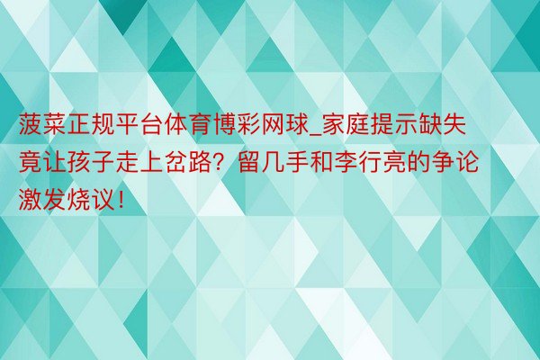 菠菜正规平台体育博彩网球_家庭提示缺失竟让孩子走上岔路？留几手和李行亮的争论激发烧议！