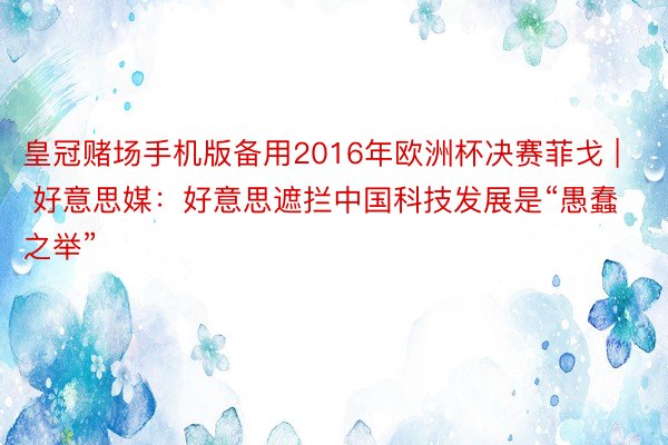 皇冠赌场手机版备用2016年欧洲杯决赛菲戈 | 好意思媒：好意思遮拦中国科技发展是“愚蠢之举”